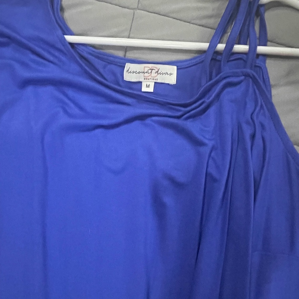 Royal blue off the shoulder, long sleeve.